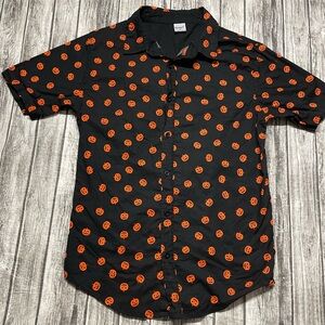 Adult Small Spirit Halloween Jack O Lantern Pumpkin Button Down Casual Shirt